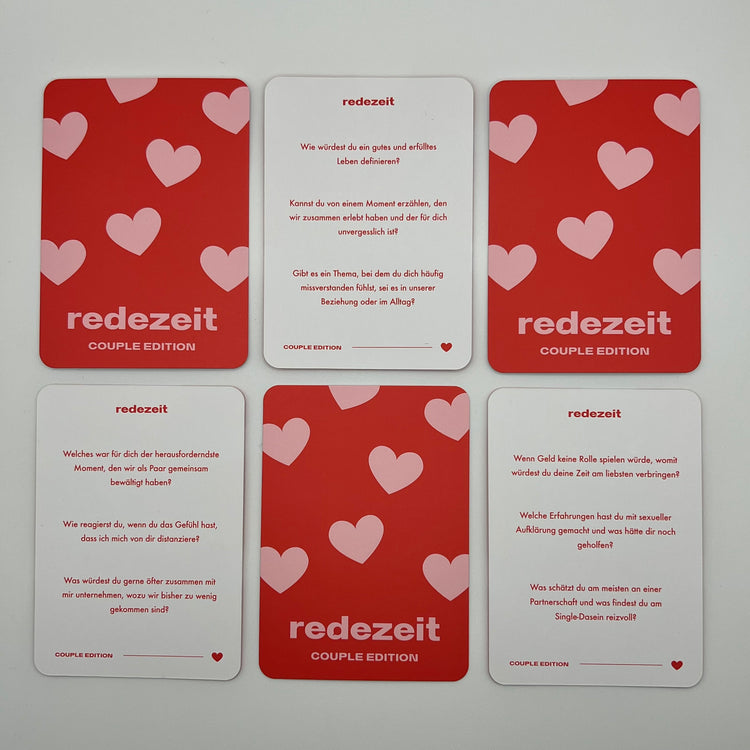 redezeit Couple Edition sechs Karten versetzt nebeneinander