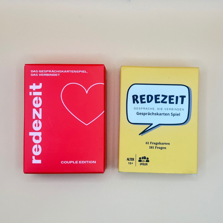 Bundle redezeit Klassik Edition und Couple Edition Verpackungen frontal nebeneinander