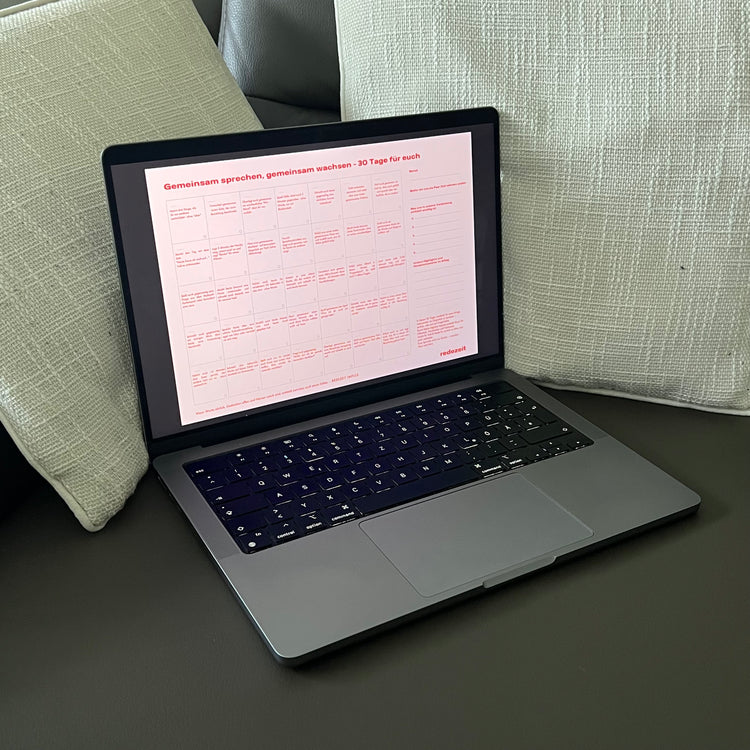 Kommunikationsguide Gesprächsgewohnheiten, die verbinden, Couple-Variante, MacBook auf Couch