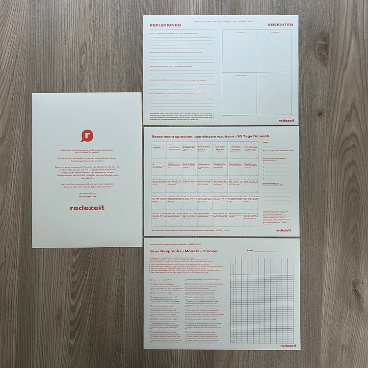 Kommunikationsguide Gesprächsgewohnheiten, die verbinden, Couple-Variante, alle Seiten strukturiert nebeneinander liegend