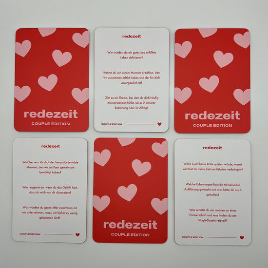 redezeit Couple Edition sechs Karten versetzt nebeneinander